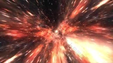 通过时空涡旋的超空间隧道。4K 3D环Sci-Fi星际旅行通过超空间虫孔。超新星光在网络空间中的传输速度跳跃.